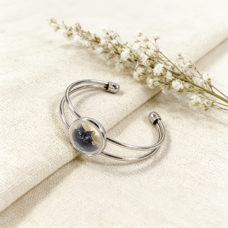 Women's Cat-Themed Adjustable Open Bangle Bracelet